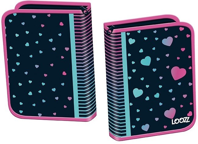 Piórnik z wyposażeniem 23 elementy LOOZZ Hearts granatowy różowy