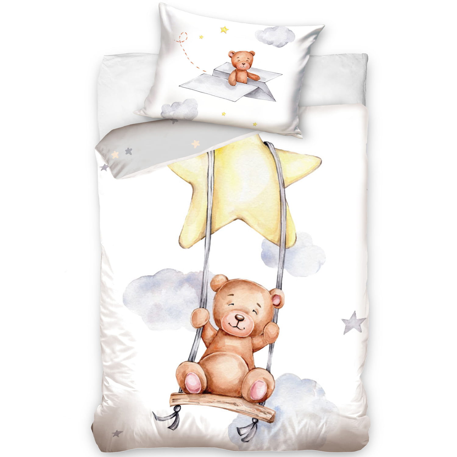 Pościel 90x120 Miś na huśtawce bawełniana