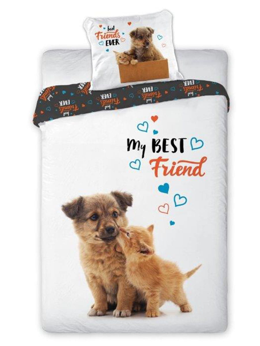 Pościel 140x200 Best Friends Pies i Kot - bawełna