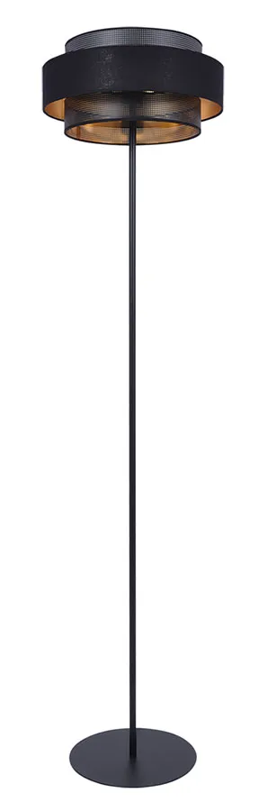 Czarna lampa podłogowa z ażurowym abażurem - 3X A517 N1-R89