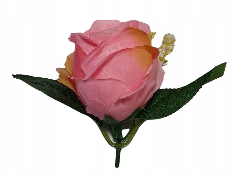 RÓŻA WYROBOWA Z LISTKIEM RÓŻOWA 7x9CM 12 SZT