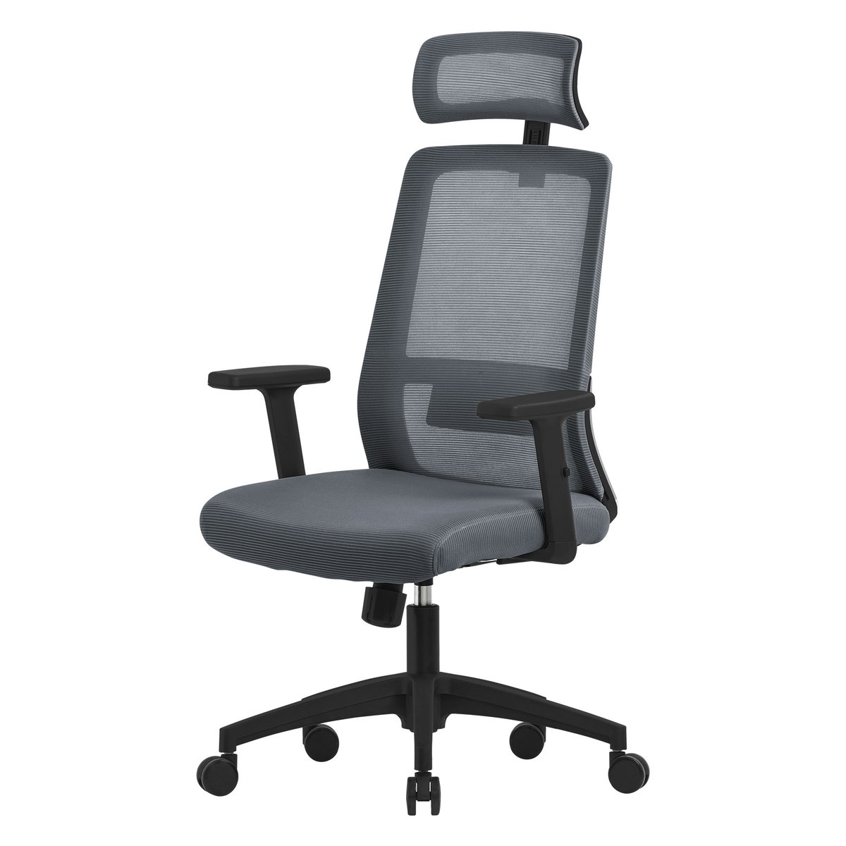 Krzesło biurowe ML-Design ergonomiczne, szare, siatkowe, krzesło do biurka z regulowanym zagłówkiem, podłokietnikami, podparciem lędźwiowym