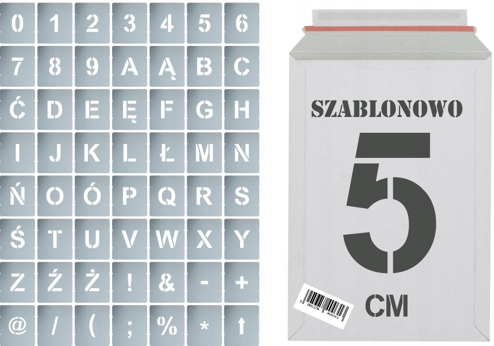 Szablony malarskie Litery i Cyfry 5cm, zestaw 56szt.