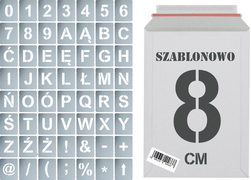 Szablony malarskie wielorazowe Litery i Cyfry 8cm, zestaw 56szt.