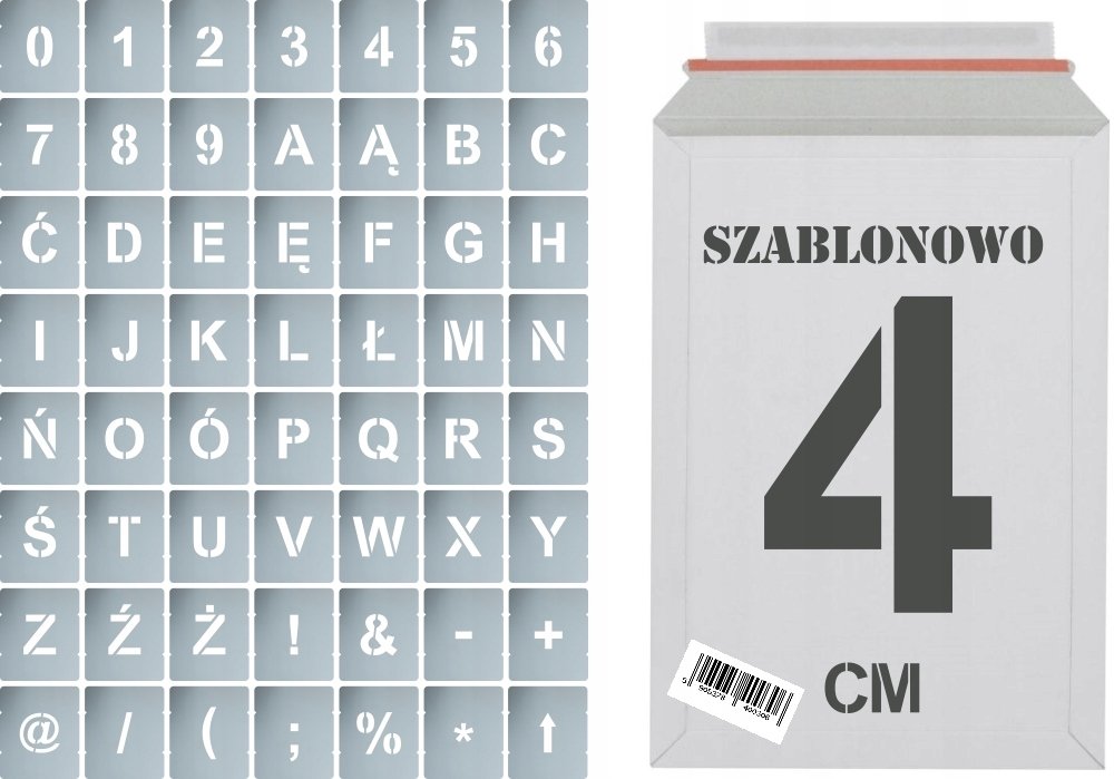 Szablony malarskie Litery i Cyfry 4cm, zestaw 56szt.