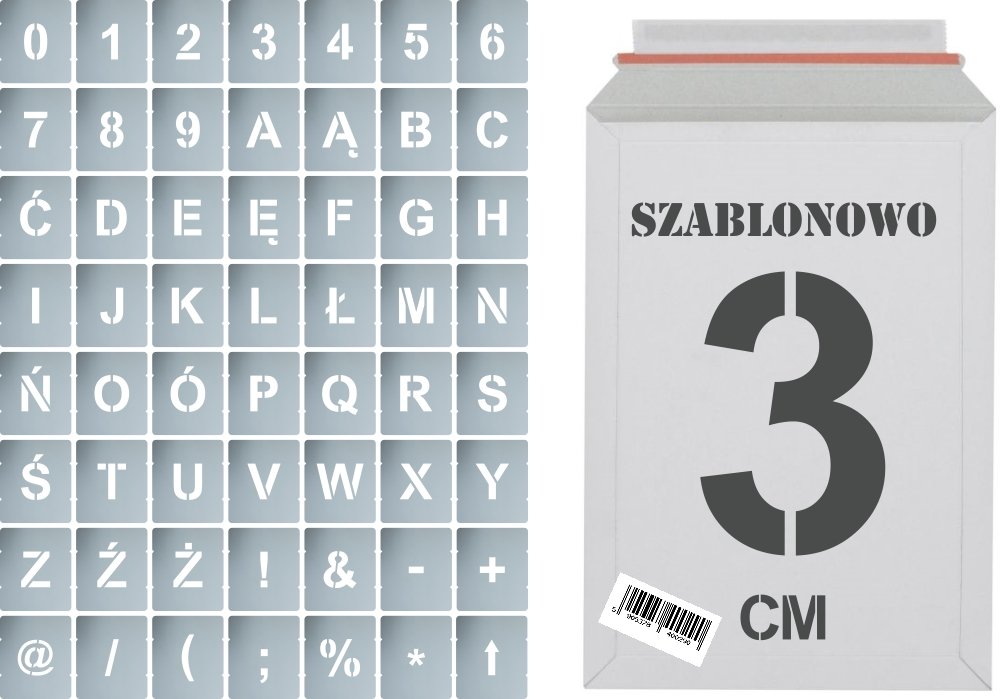 Szablony malarskie Litery i Cyfry 3cm, zestaw 56szt.