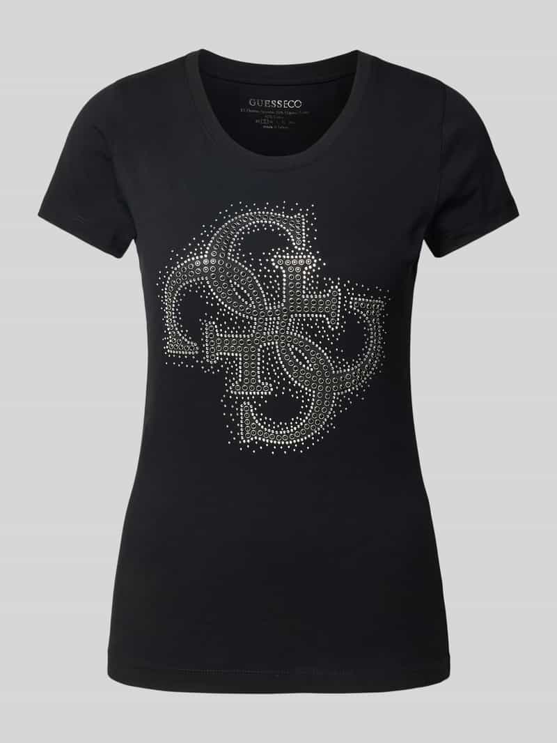 T-shirt z obszyciem kamieniami stras i ozdobnymi kamieniami