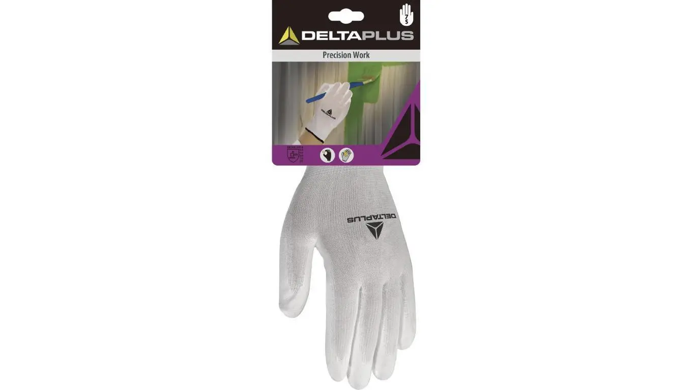 Delta Plus Rękawica dziana z poliestru / Strona Chwytna Powlekana Pu kolor biały 8 DPVE702P08 DPVE702P08