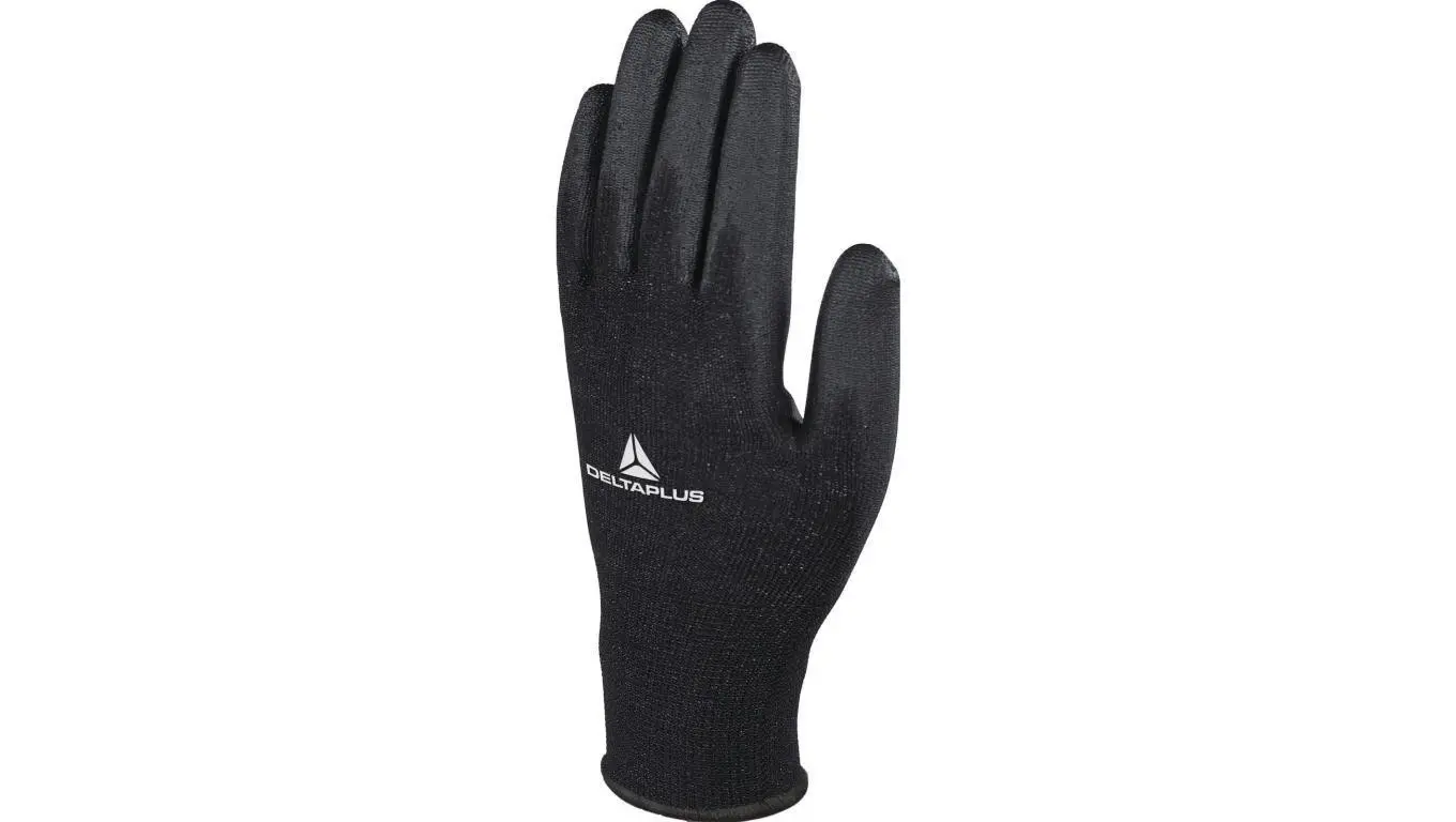 Deltaplus Delta Plus VE702PN06 poliestrowe rękawice z dzianiny, powierzchnia dłoni PU, czarne, 06, 240 sztuk
