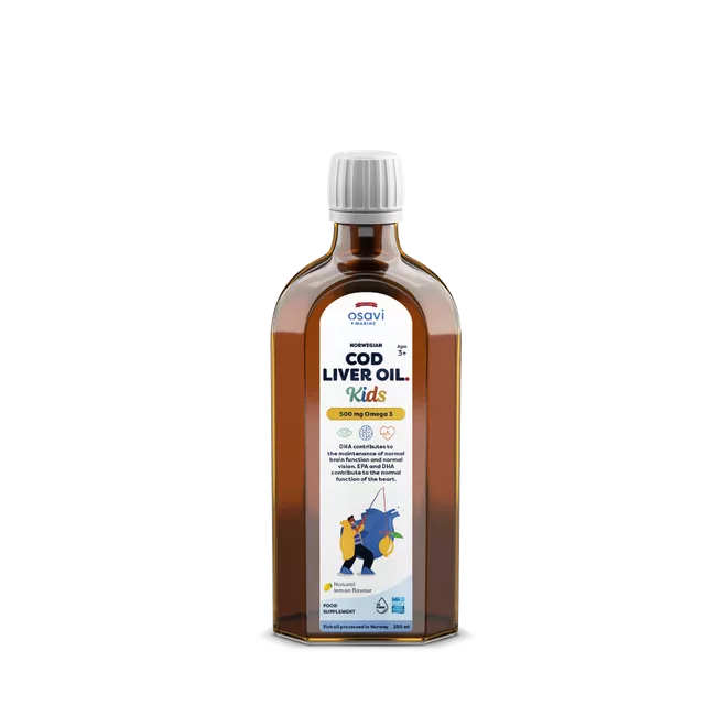 Osavi Olej z wątroby dorsza norweskiego Kids, Omega 3 Olej z wątroby dorsza norweskiego, dla dzieci, cytryna, 500 mg, 250 ml