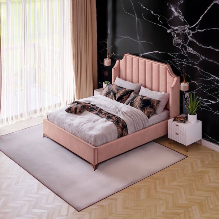 Łóżko tapicerowane SF970 | 180x200 | Welur | Różowy