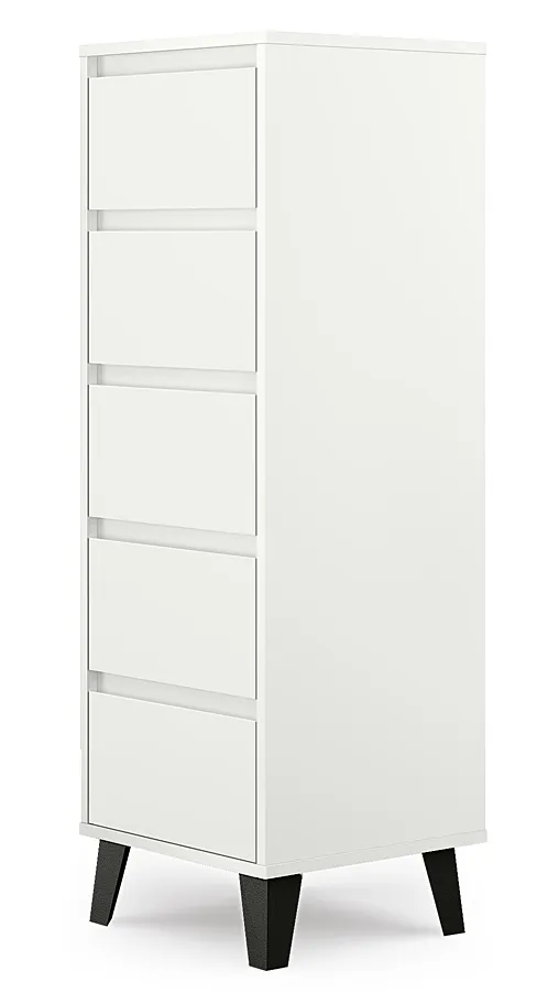 Wysoka biała komoda z 5 szufladami A8-S55