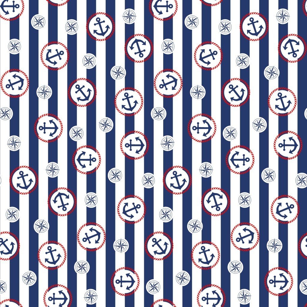 Tkanina bawełniana koła marynarskie na biało niebieskich pasach