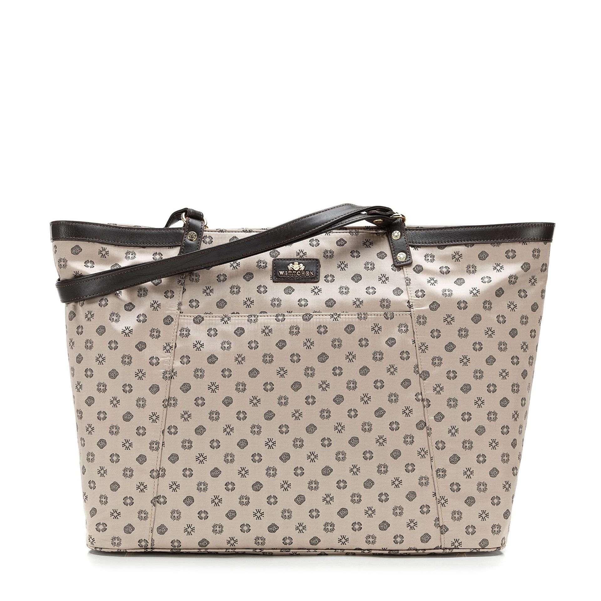 Torebka shopperka żakardowa w monogram beżowa