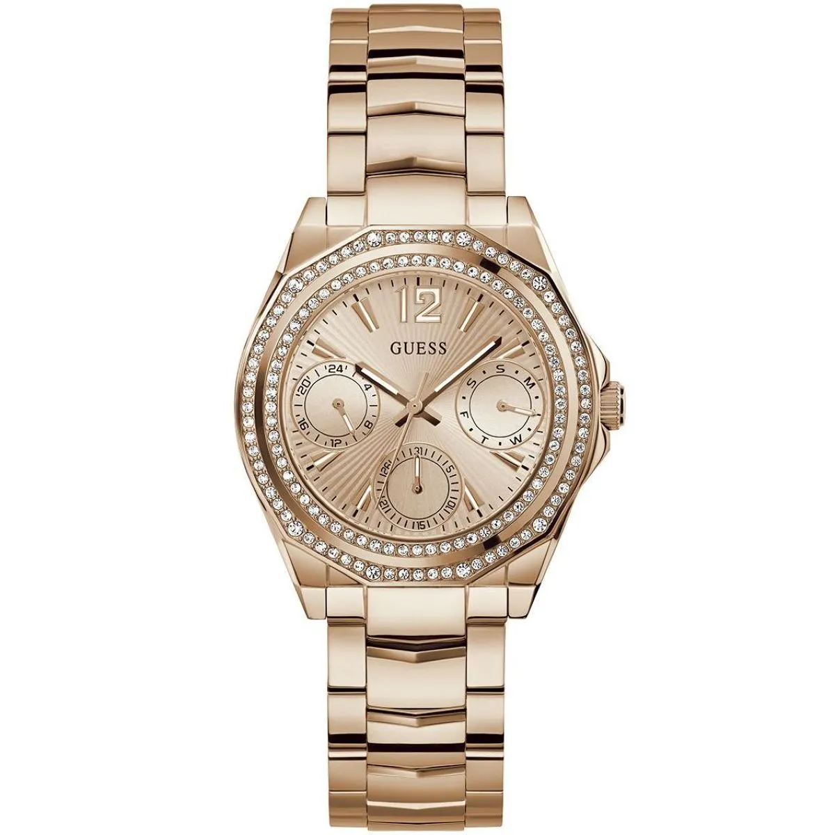 Guess Ritzy zegarek damski multifunkcyjny różowozłoty na bransolecie GW0685L3