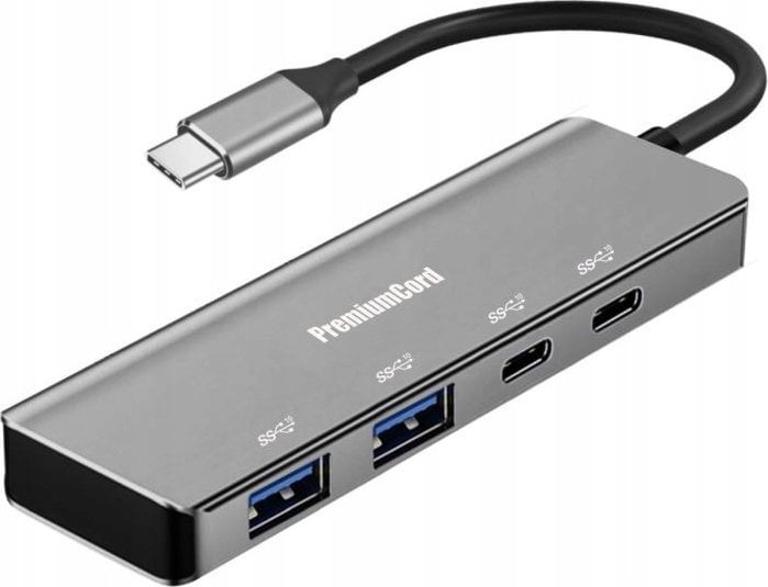 Koncentrator PREMIUMCORD USB-C na 2x USB 3.2 typu C+2x USB 3.2, 5G SuperSpeed, aluminium