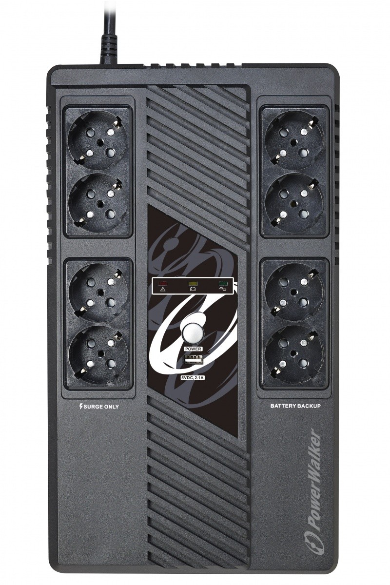 Zasilacz awaryjny UPS Power Walker Line-Interactive 800VA 8x Schuko, RJ45 In/Out, USB HID, USB Ładowarka