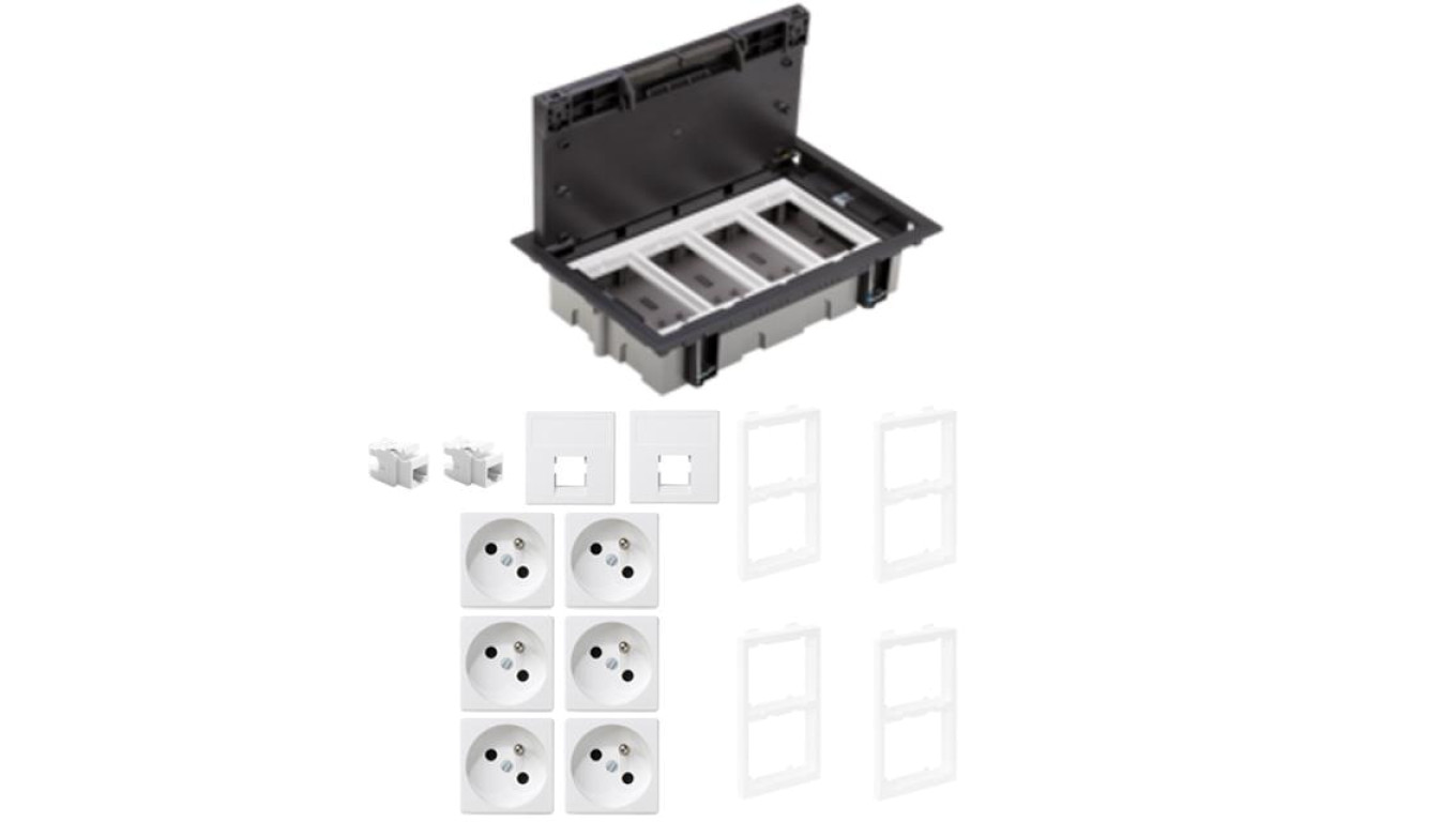 KONTAKT SIMON FLOOR BOX puszka podłogowa 6x gniazdo pojedyncze z/u + 2x gniazdo RJ45 kat. 6 nieekranowane do podłóg technicznych