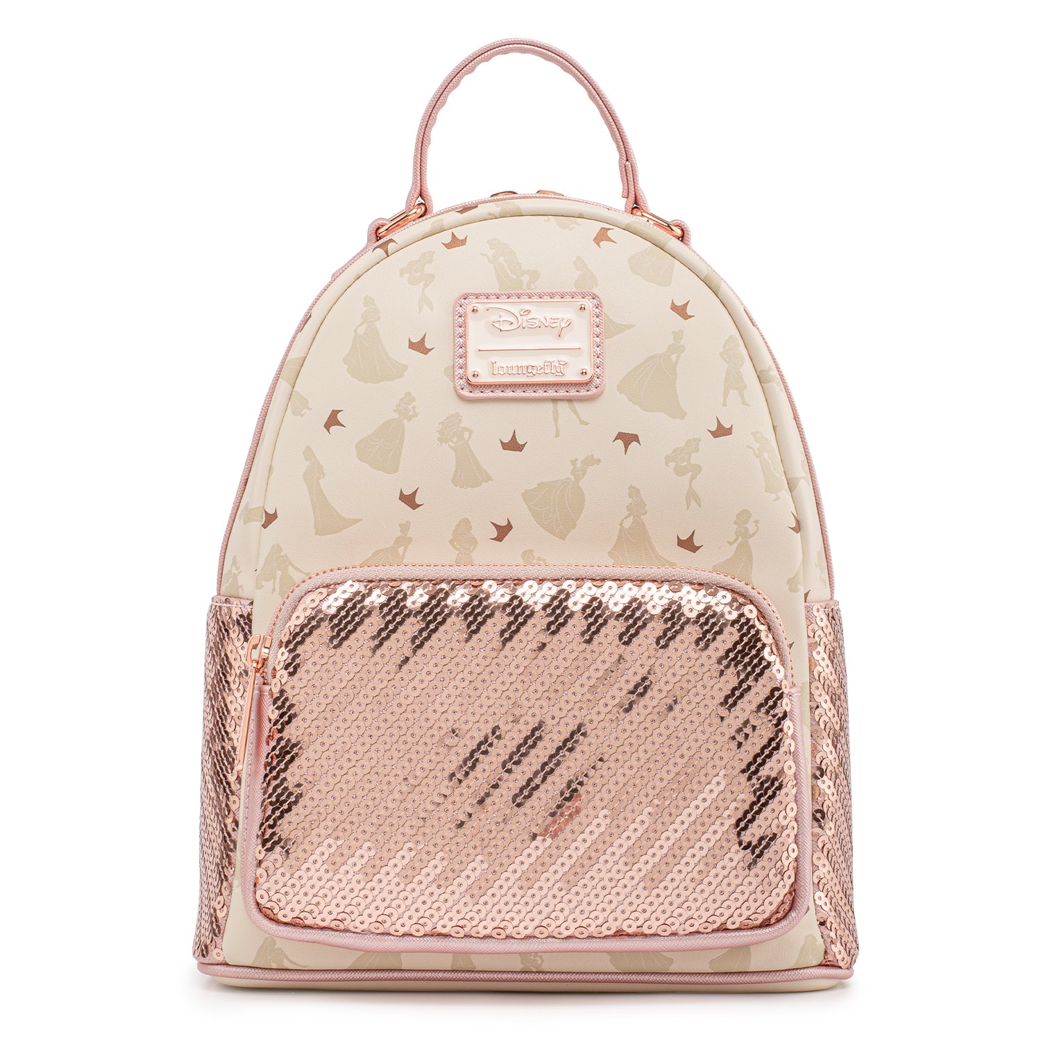 LOUNGEFLY DISNEY ULTIMATE PRINCESS AOP CEKINOWY MINI PLECAK