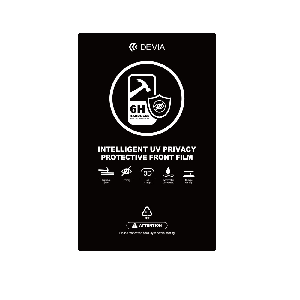 Devia Zestaw folii smartfon UV 0,19mm matowa prywatyzujca do maszyny tncej 20szt 6H