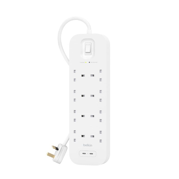 Belkin 2M, 8-portowa listwa + Dual USB-C, 30W 900J