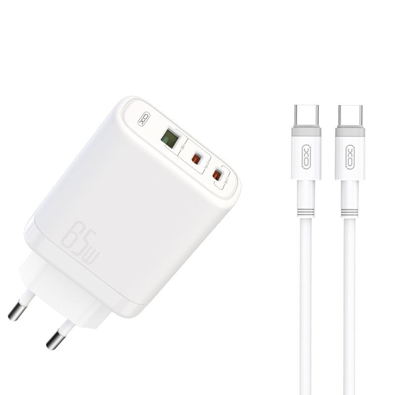 XO Ładowarka sieciowa CE04 PD 65W QC 4 45W 1x USB 2x USB-C biaa + kabel USB-C  USB-C