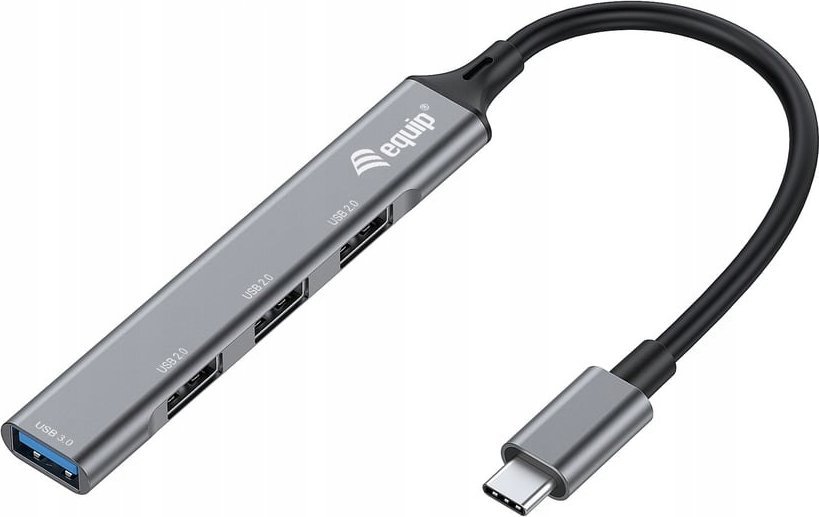 Equip USB Hub 4-portowy 3.1/C->1x3.0/3x2.0 o.Zasilacz Szary