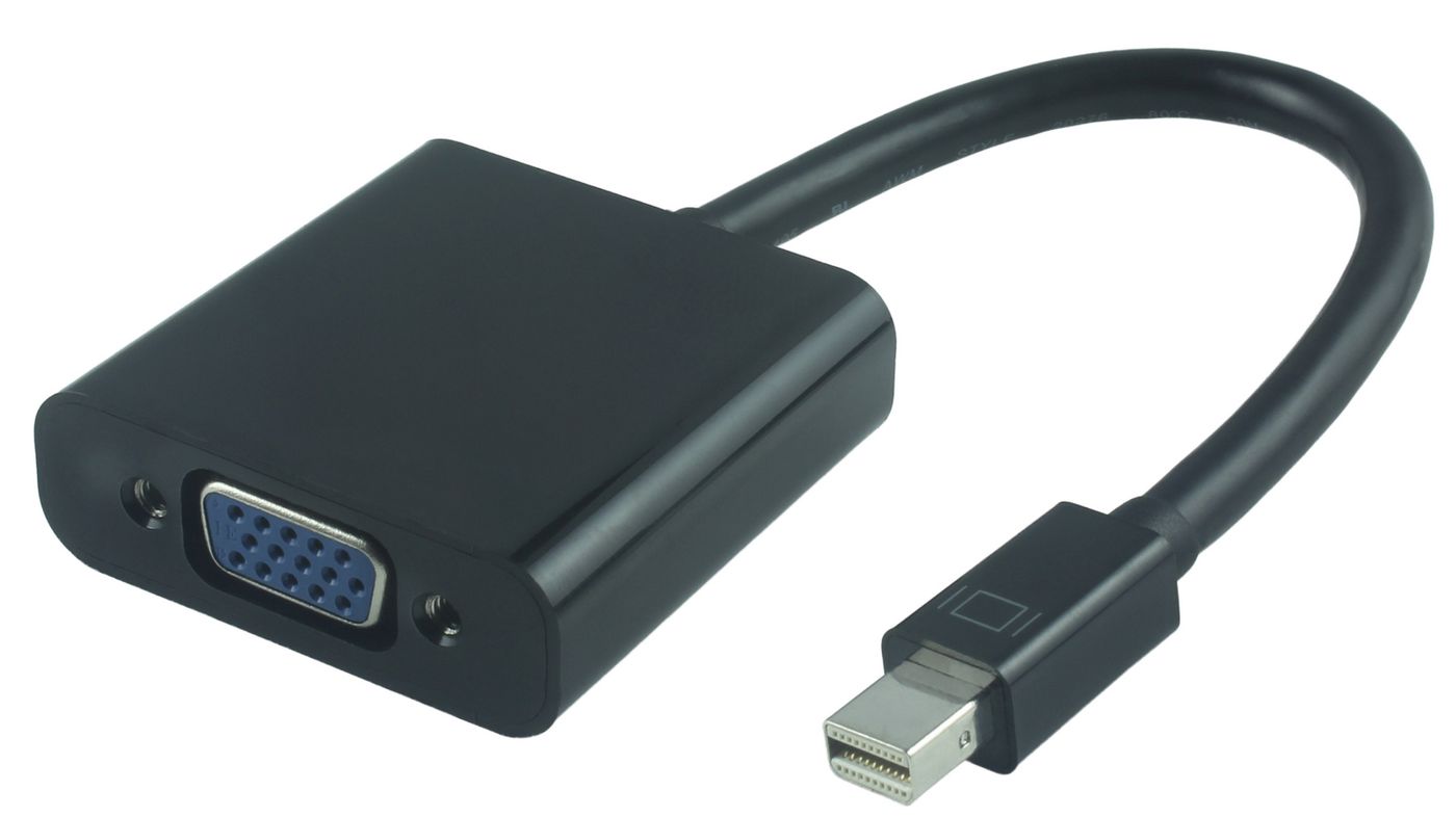 MicroConnect Active Mini DP - Adapter VGA Mini DP M - VGA żeński, czarny Podłącz wyświetlacz VGA do komputera PC lub MacŽ wyposażonego w mini-DisplayPort