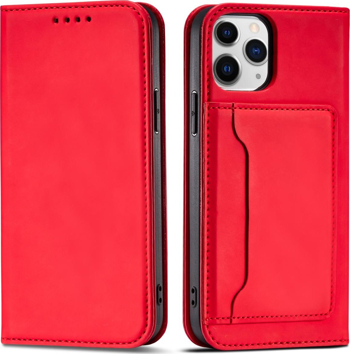 Magnet Card Case etui do iPhone 12 Pro Max pokrowiec portfel na karty kart podstawka czerwony