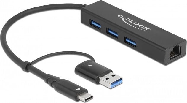 DELOCK 3-portowy koncentrator USB 3.2 Gen1 Gigabit LAN USB Type-C lub Typ-A