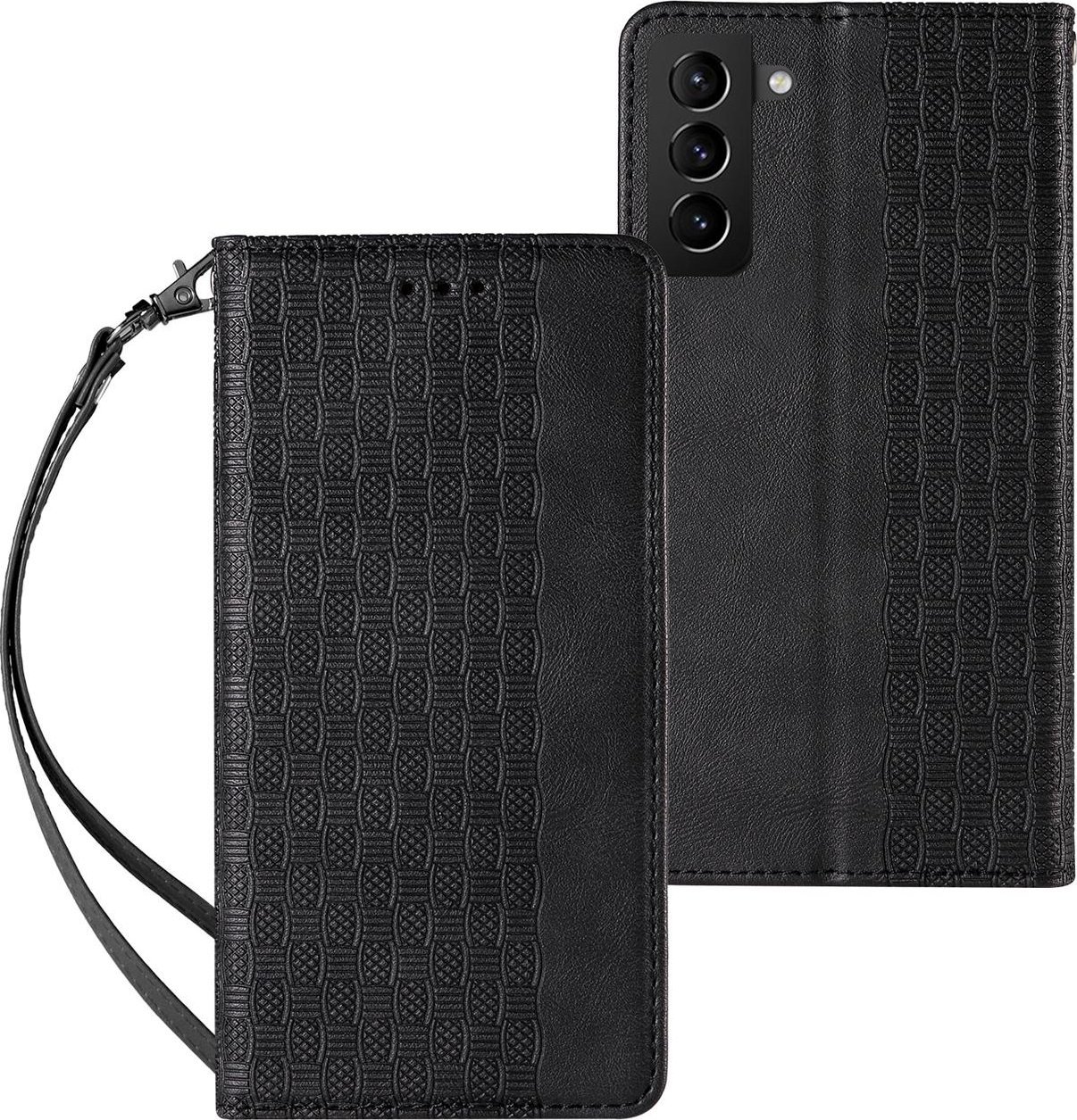 Magnet Strap Case etui do Samsung Galaxy S22+ (S22 Plus) pokrowiec portfel + mini smycz zawieszka czarny