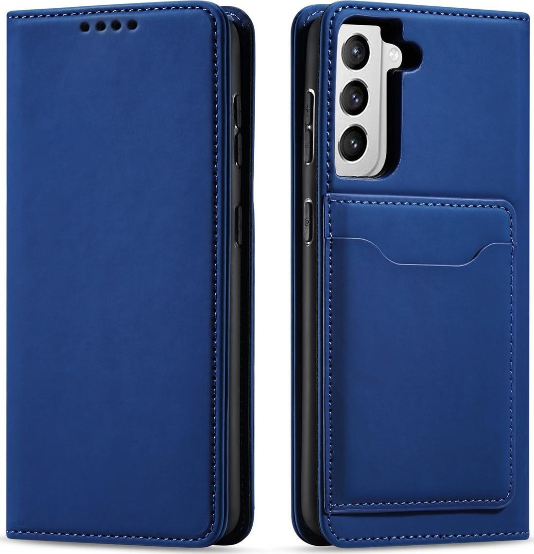 Magnet Card Case etui do Samsung Galaxy S22+ (S22 Plus) pokrowiec portfel na karty kart podstawka niebieski