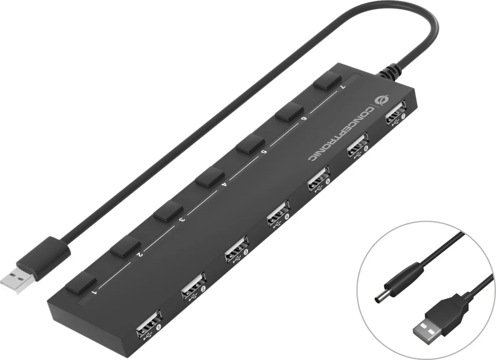 HUB USB Conceptronic CONCEPTRONIC USB-Hub 7-Port 2.0 ->7x2.0 extra o.Netzteil sw