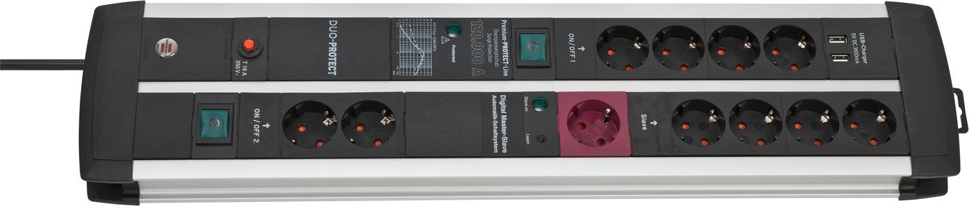 Listwa zasilająca Brennenstuhl Brennenstuhl Premium-Protect-Line, 11-way duo, power strip (black/silver, 120,000A surge protection, 3 meters)