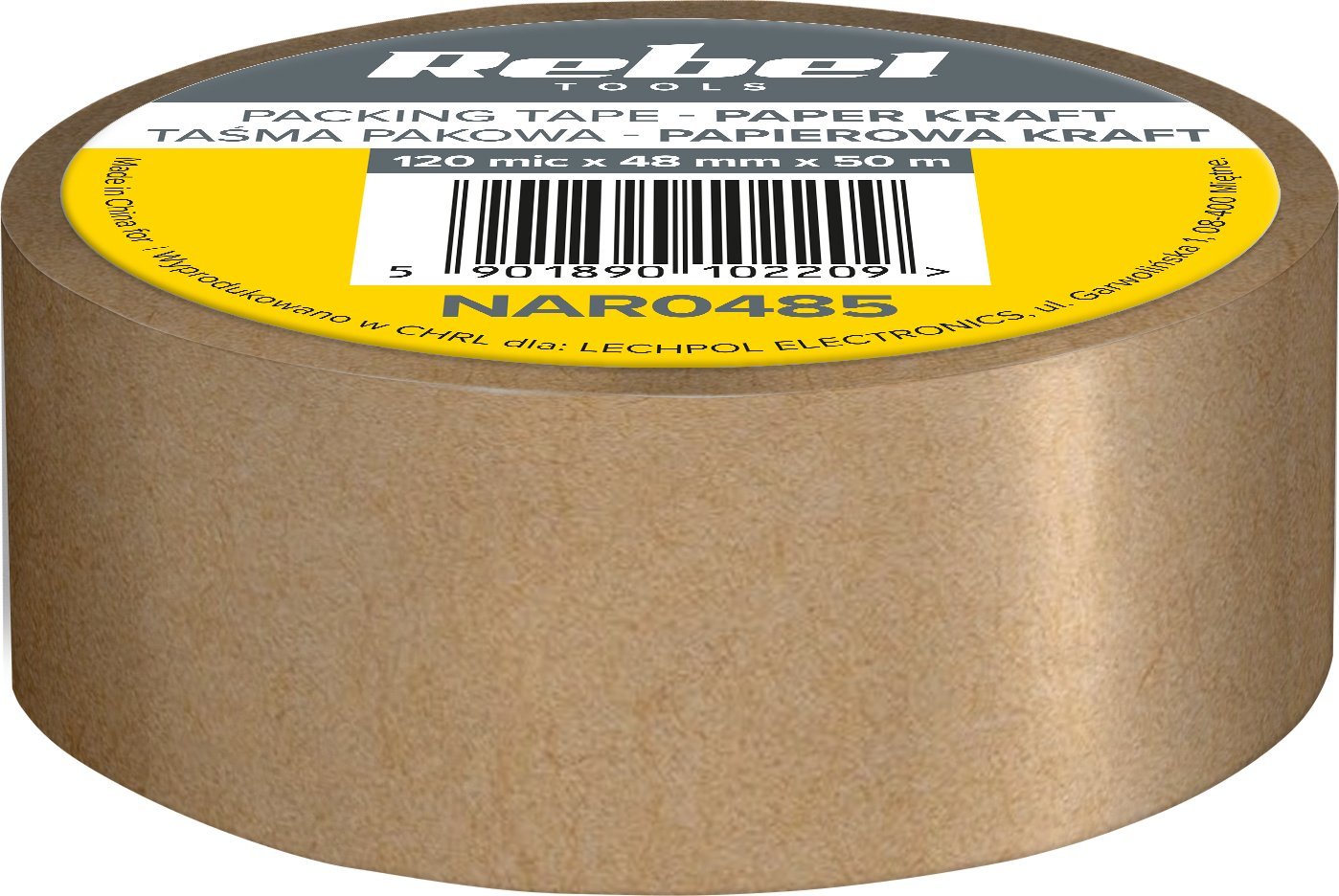 Taśma pakowa papierowa kraft REBEL (120mic x 48 mm x 50 m)
