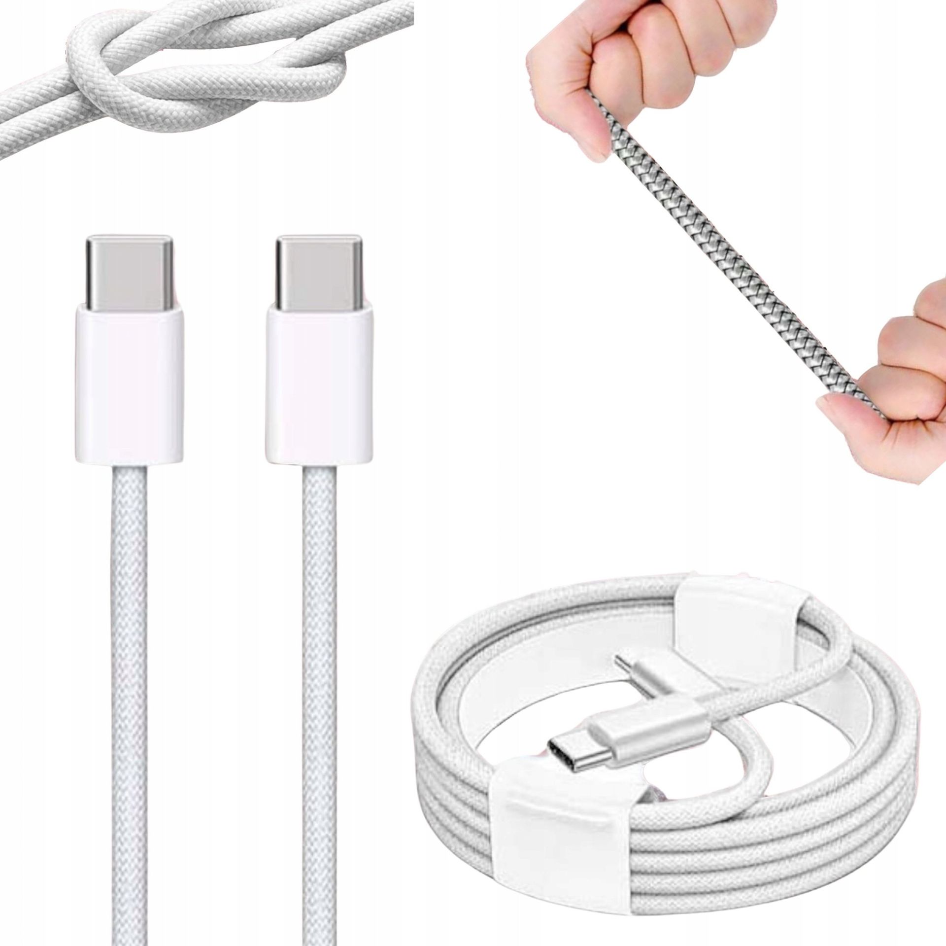 KABEL W OPLOCIE USB-C DO USB-C 60W 1M BIAŁY BULK