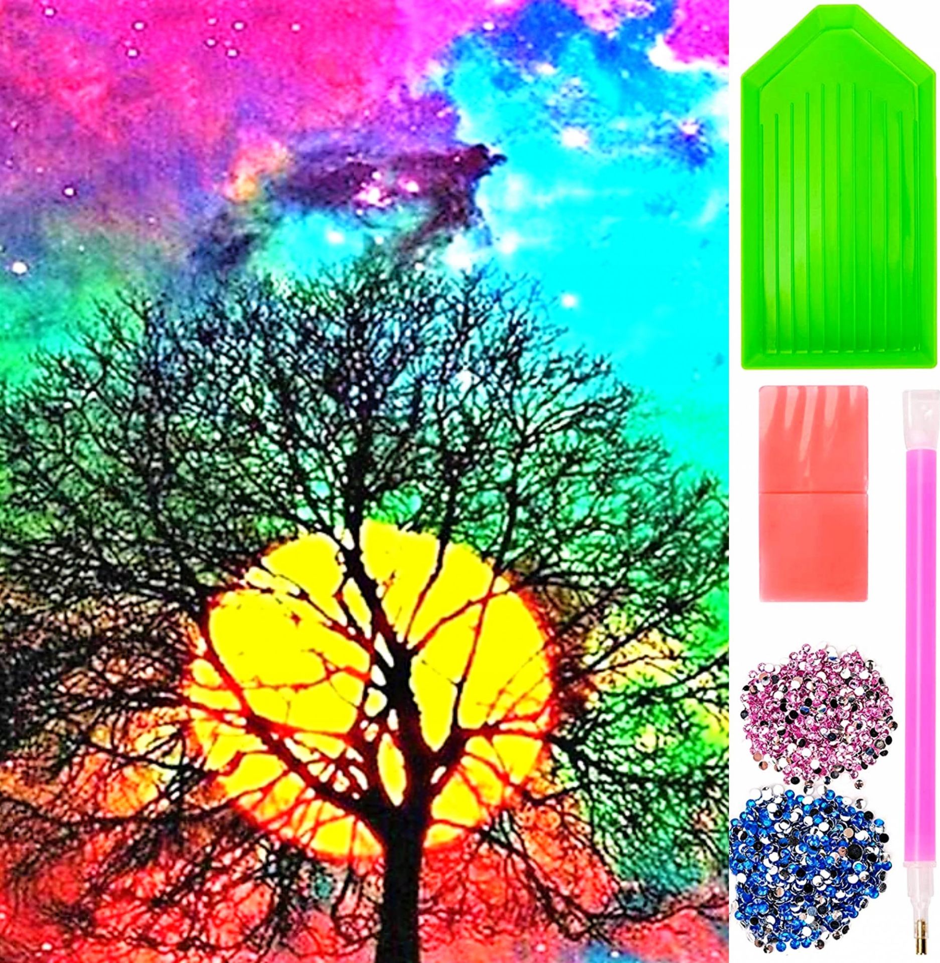 Diamentowa mozaika Drzewo, księżyc, kolorowe niebo 30x40cm 1008692 Norimpex