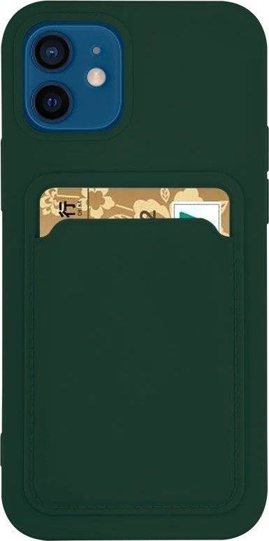 Card Case silikonowe etui portfel z kieszonk na kart dokumenty do Samsung Galaxy A72 4G ciemnozielony