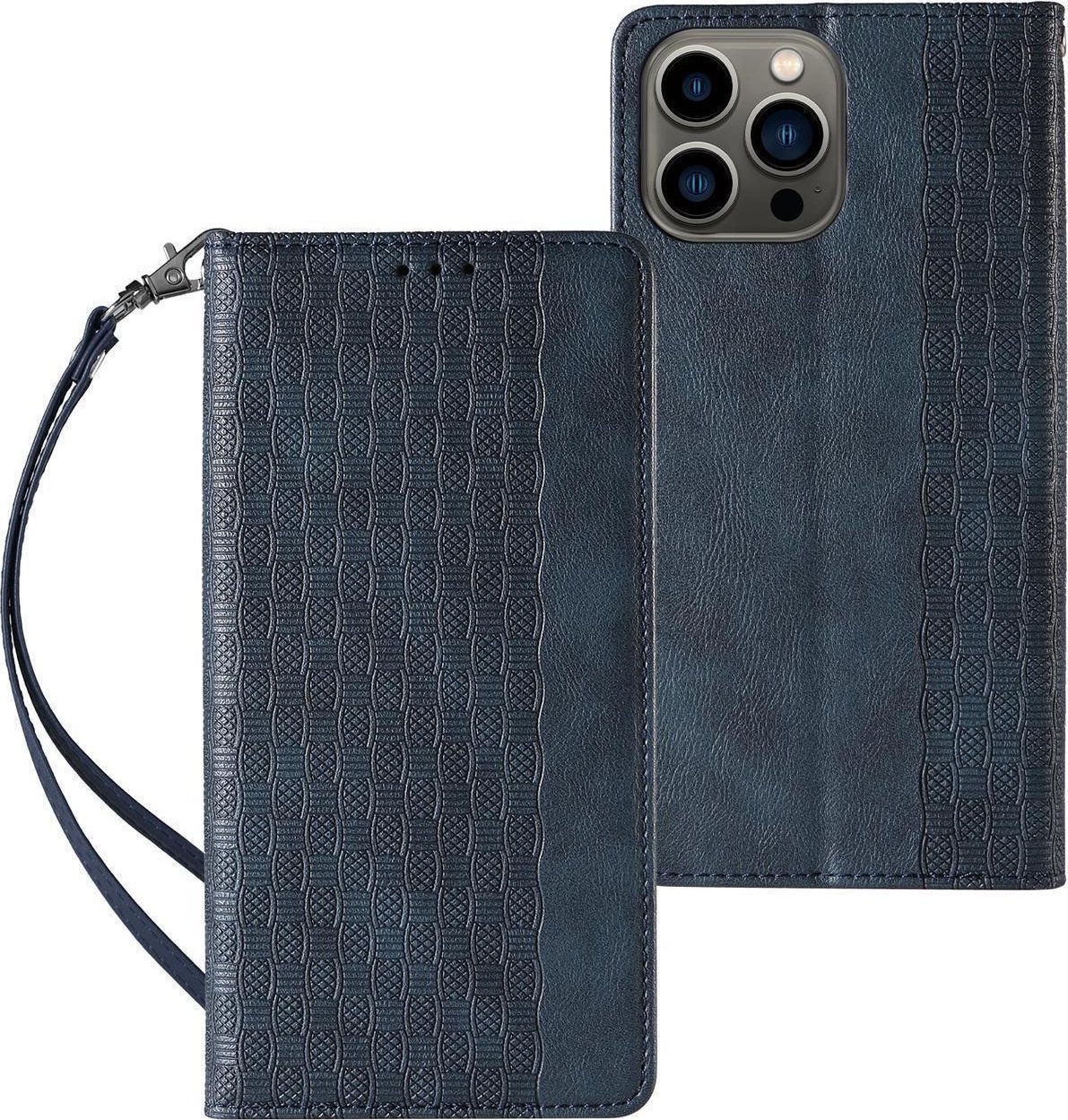 Magnet Strap Case etui Samsung Galaxy S23 Ultra pokrowiec z klapk portfel mini smycz podstawka niebieskie