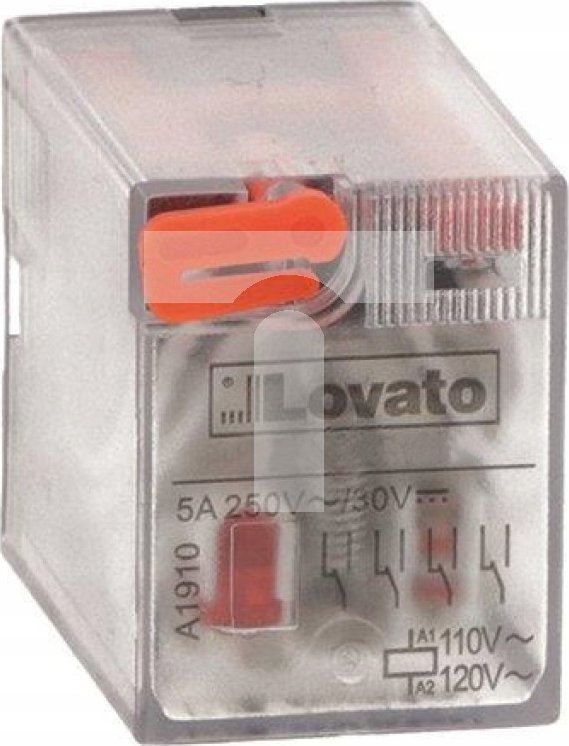Lovato Przekaźnik przemysłowy ze wskaźnikiem LED i przyciskiem mechanicznym, sterowanie 12VDC, 4C/O, 5A, do gniazd HR6XS4.. HR604CD012
