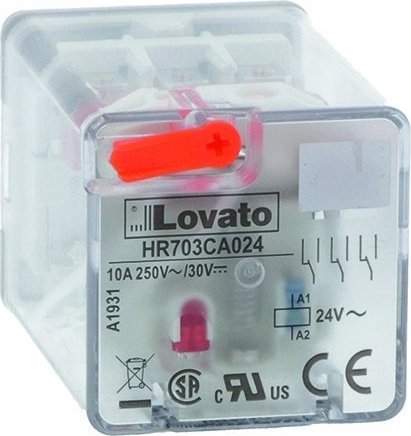 Lovato Przekaźnik przemysłowy ze wskaźnikiem LED i przyciskiem mechanicznym, sterowanie 230VAC, 3C/O, 10A, do gniazd 11 pinowych HR7XS2 HR703CA230