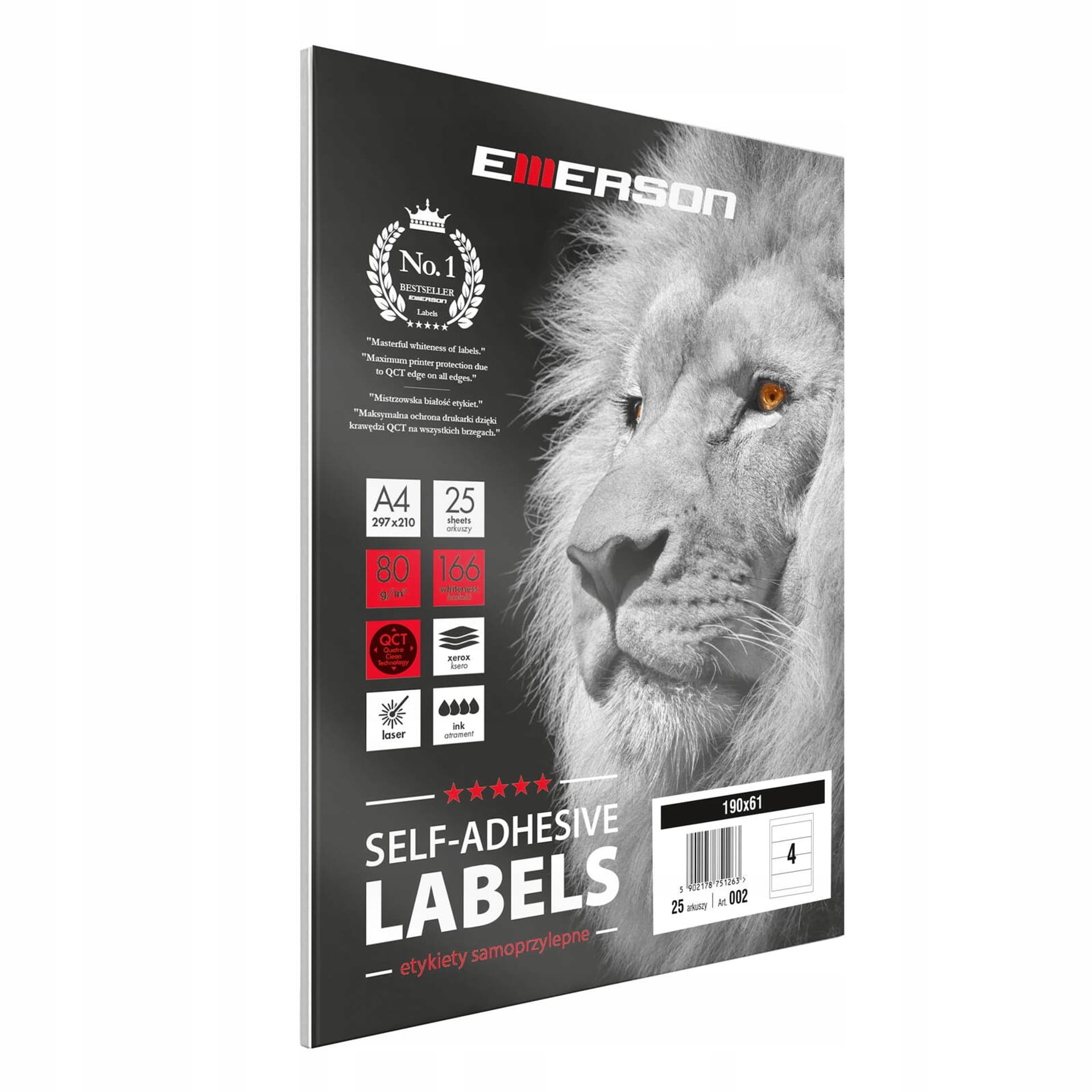 Etykiety A4 białe (25ark) 190x61mm nr 002 eta4190x061w25 EMERSON