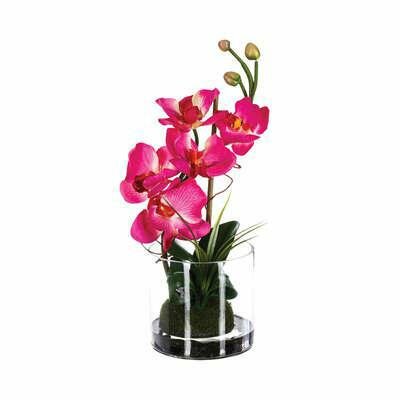 Sztuczna orchidea ze szklanym wazonem różowa