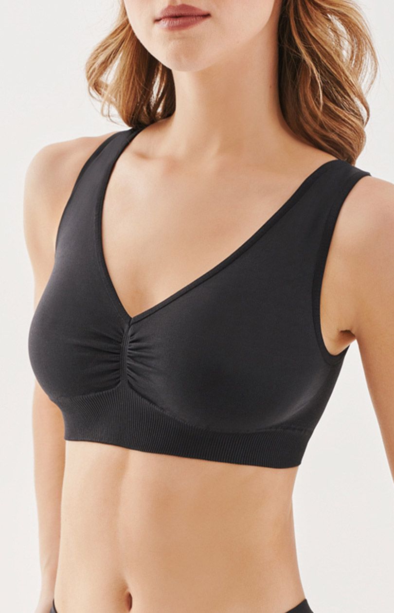 Bezszwowy top damski z marszczeniem czarny Shape 1204, Kolor czarny, Rozmiar L/XL, Gabriella - Primodo.com