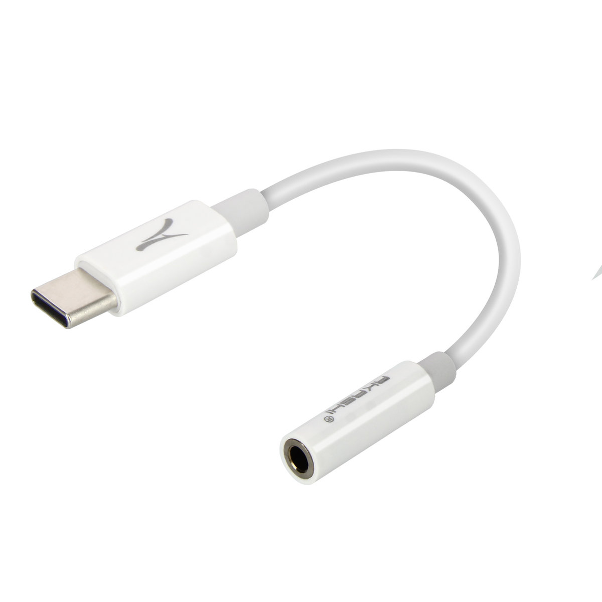 Adapter audio Akashi z USB-C na Jack 3.5 z obsluga dzwieku mikrofonu — bialy