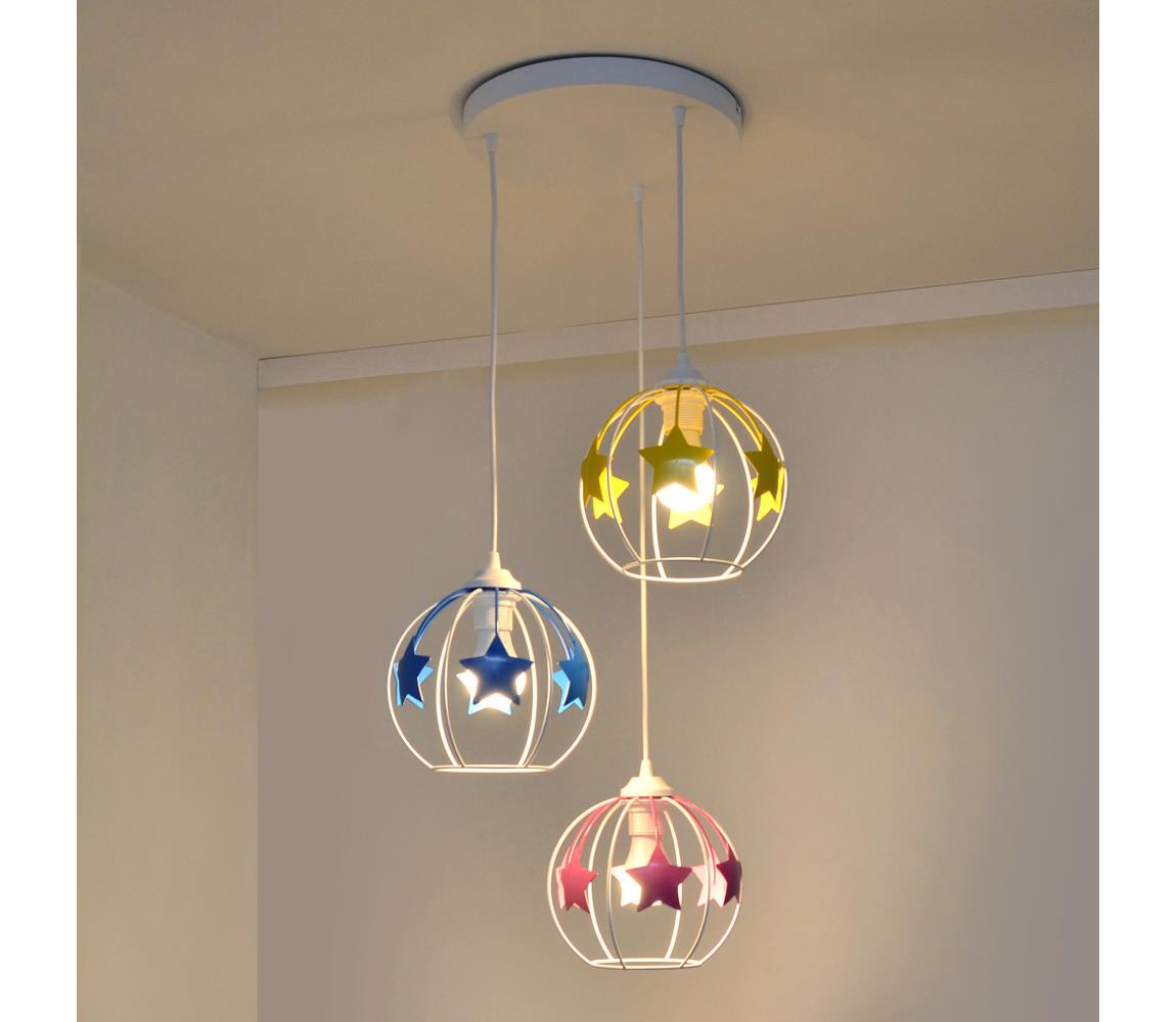 Żyrandol dziecięcy na lince STARS 3xE27/15W/230V niebieski/różowy/żółty