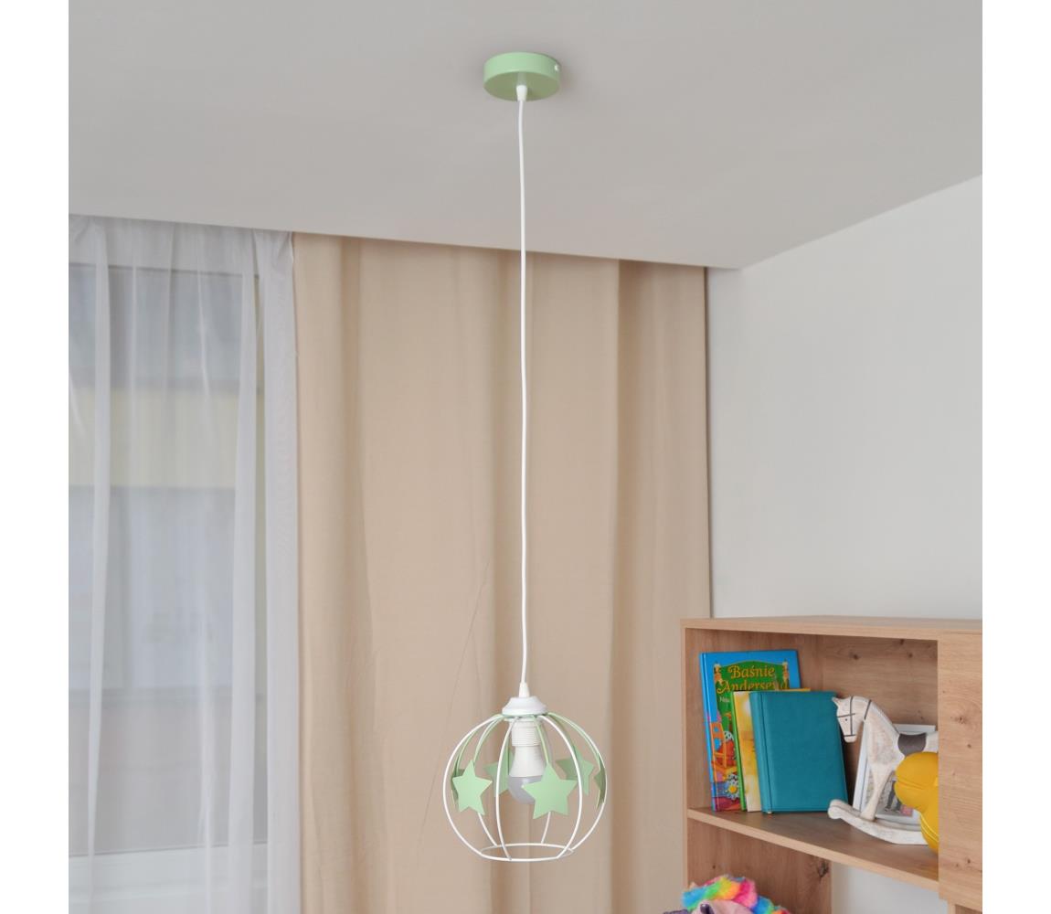 Żyrandol dziecięcy na lince STARS 1xE27/15W/230V zielony/biały