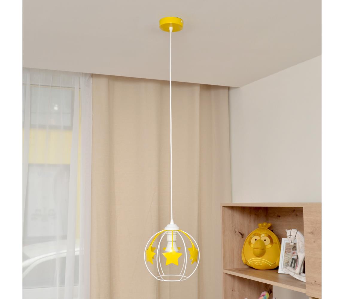Żyrandol dziecięcy na lince STARS 1xE27/15W/230V żółty/biały