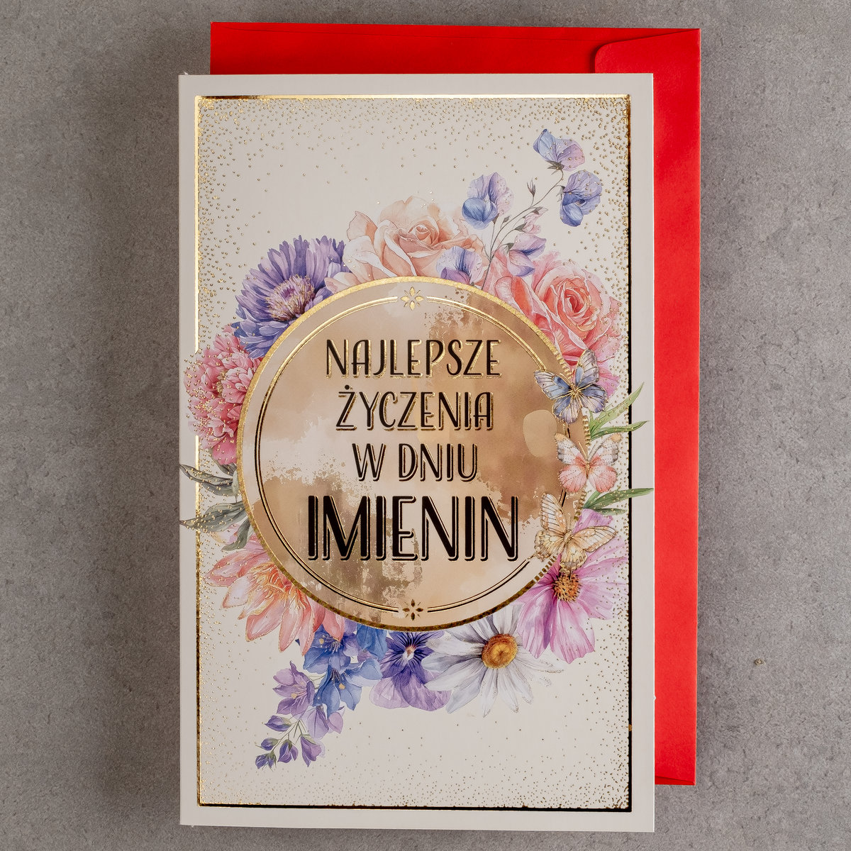 Art Nuvo, imieniny, karnet imieninowy, KI-01, kwiatowy, złocone