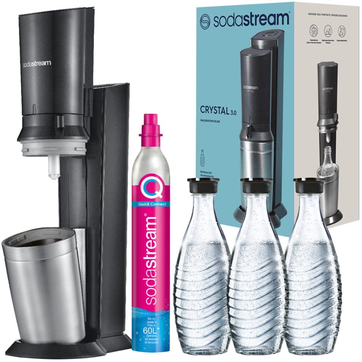 Saturator SodaStream Crystal 3.0 QuickConnect Czarny Jedna Butelka + 2 karafki